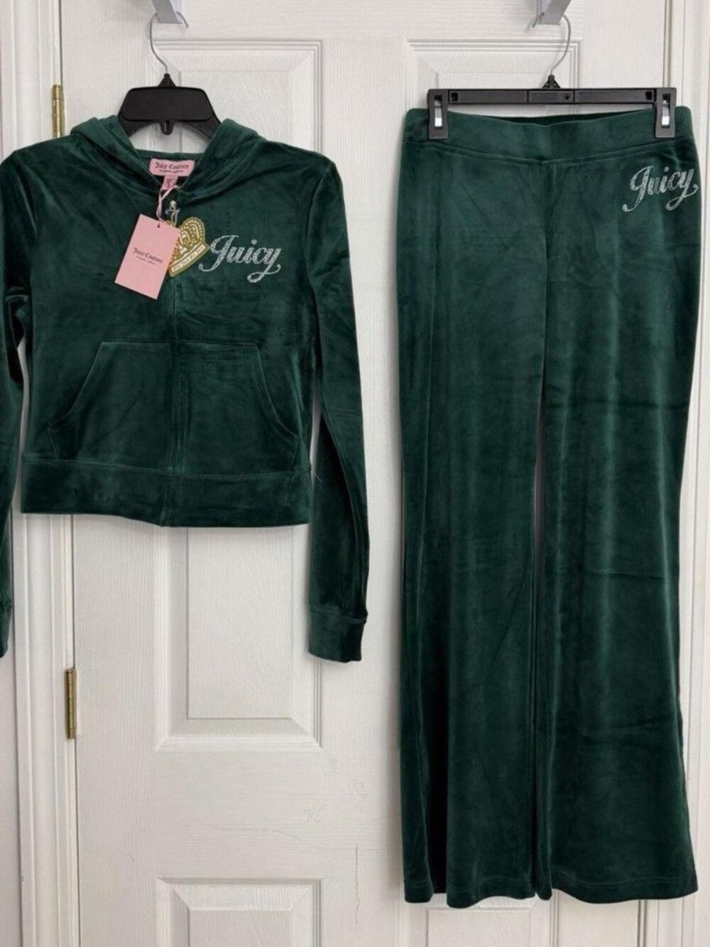 Juicy Couture Womens Jumpsuit Tracksuit Pants Hoodie Dark Green Velour Y2K 2000s